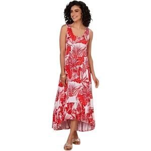 Soft Surroundings Maxi‎ Dress 2X Women Lilo Hawaiian High Low Red Palms Beachy